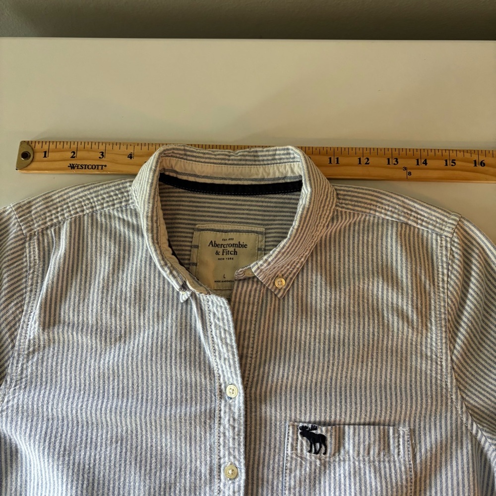 Abercrombie Blue and white stripe button down size large - Picture 4 of 6